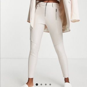 Topshop faux leather skinny biker fit pants in off-white